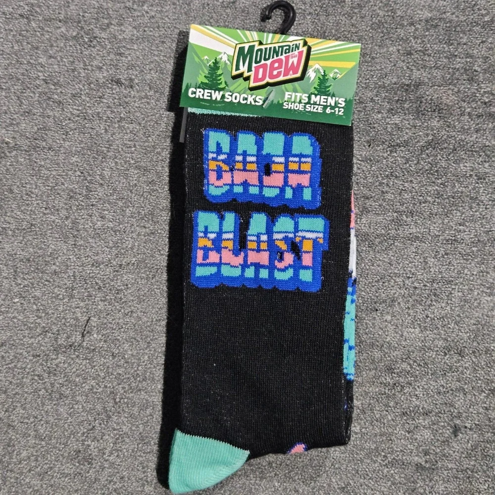 Mountain Dew Baja Blast Mens Crew Socks Black Teal Logo Size 6-12 NEW